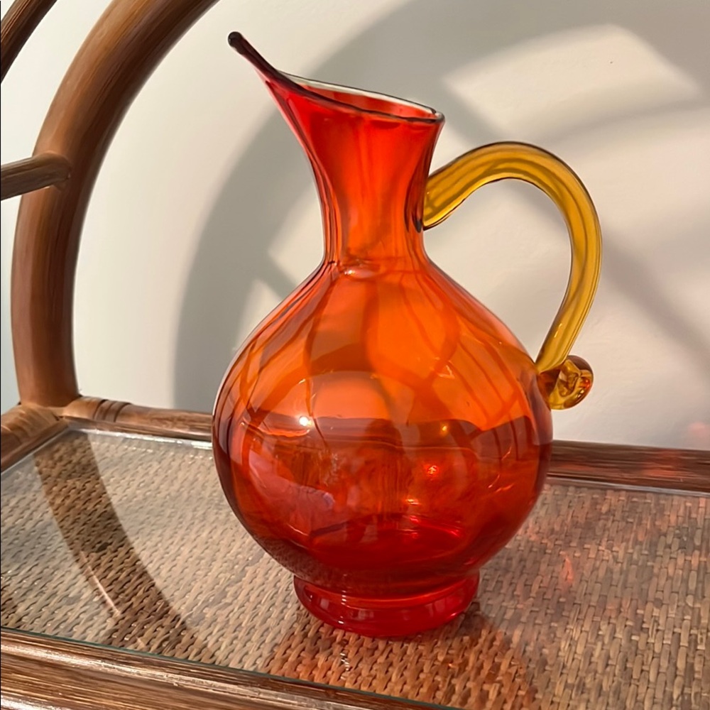 Vintage Rainbow Orange and Yellow Glass pitcher vase